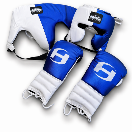 BLUE & WHITE | BOXING GLOVES & SPARRING SET | 100% LEATHER
