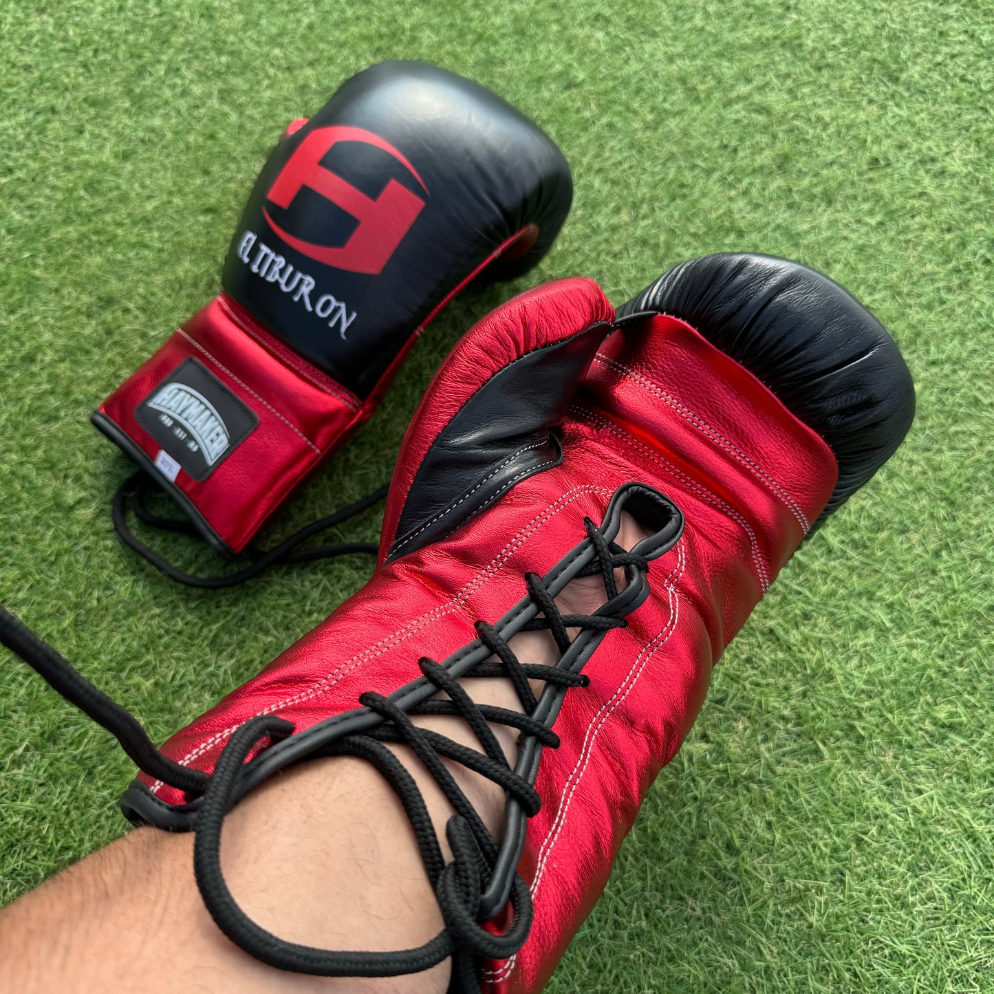 METALLIC RED & BLACK | PRO ELITE GLOVES 100% LEATHER
