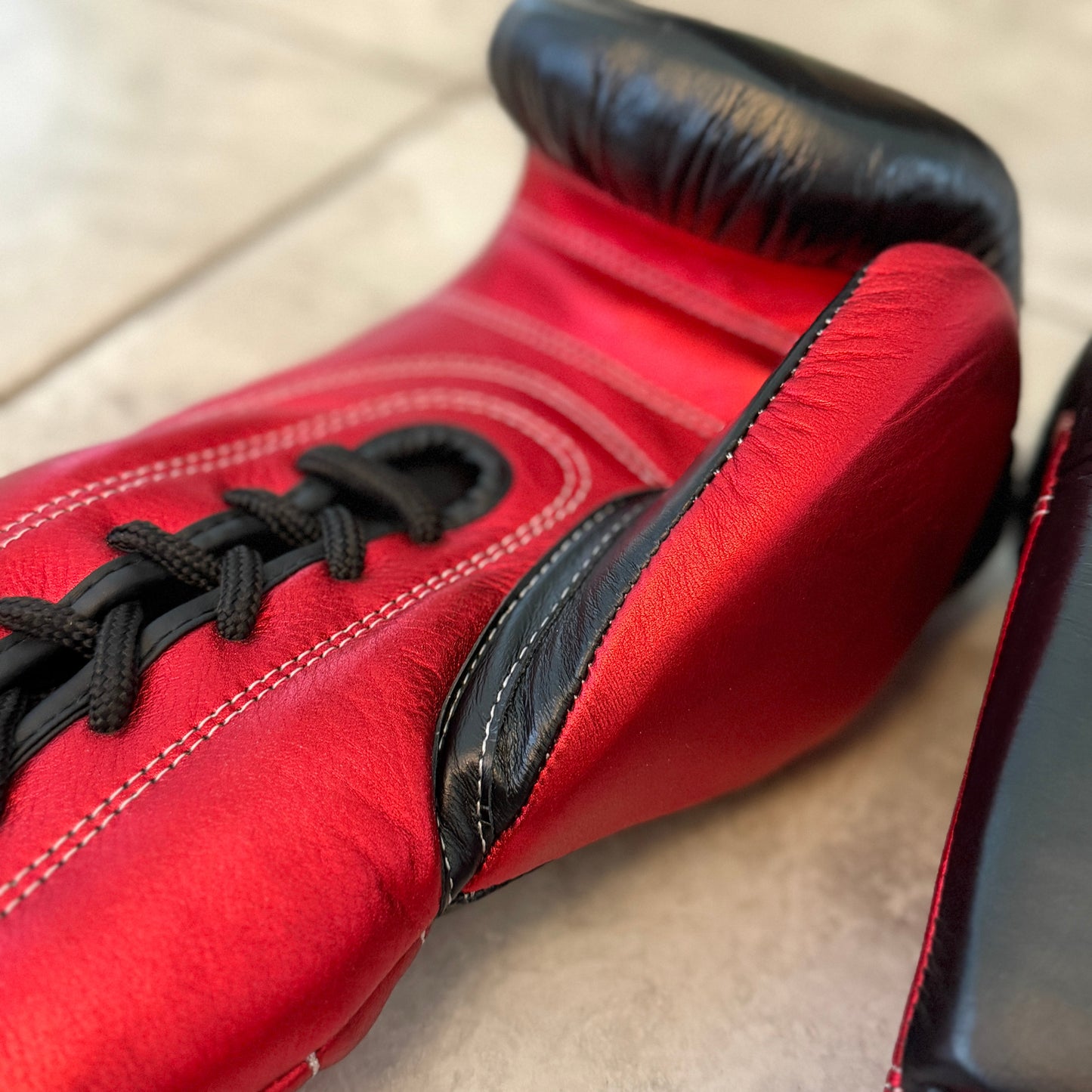 METALLIC RED & BLACK | PRO ELITE GLOVES 100% LEATHER