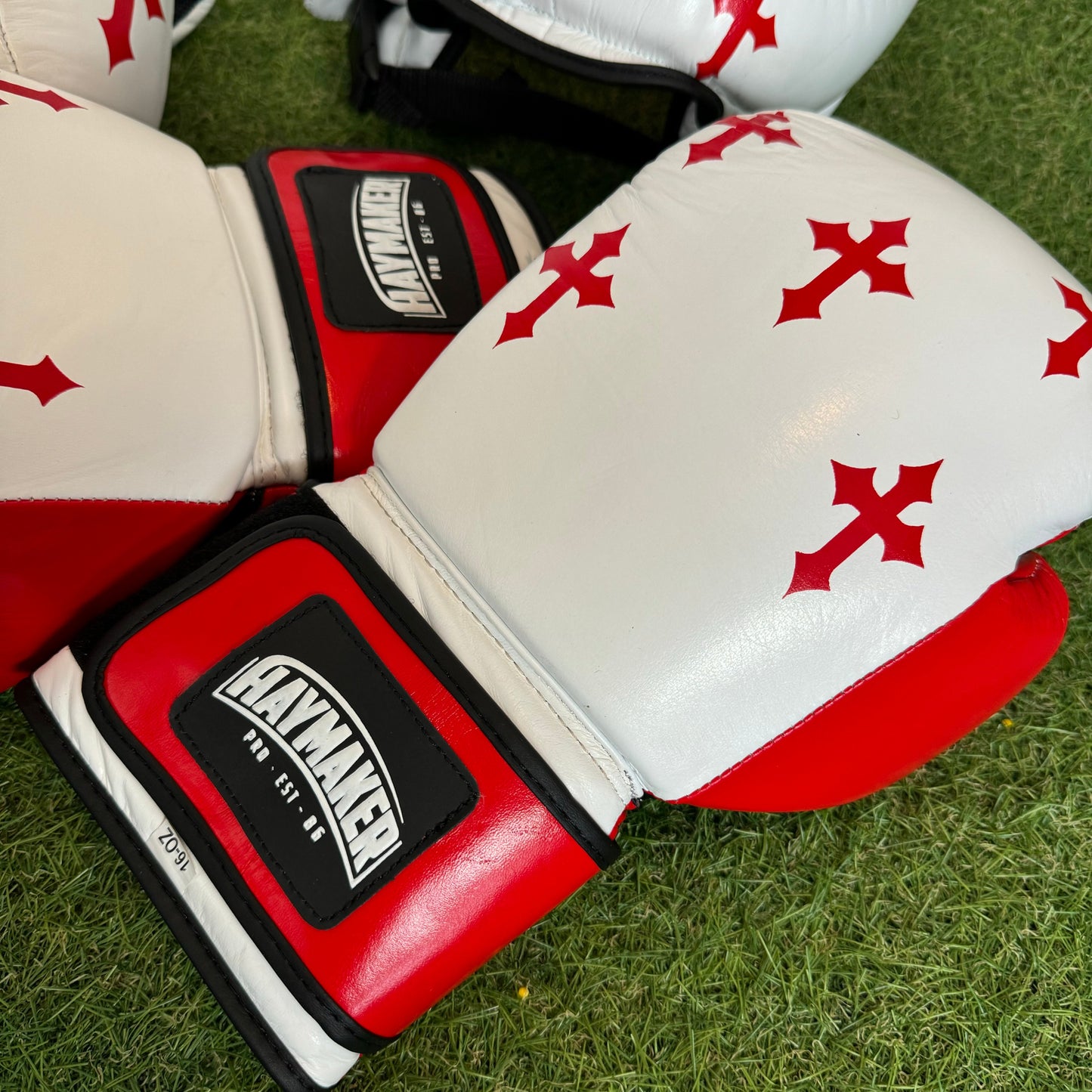 RED & WHITE | CRUCIFIX | BOXING GLOVES & SPARRING SET | 100% LEATHER