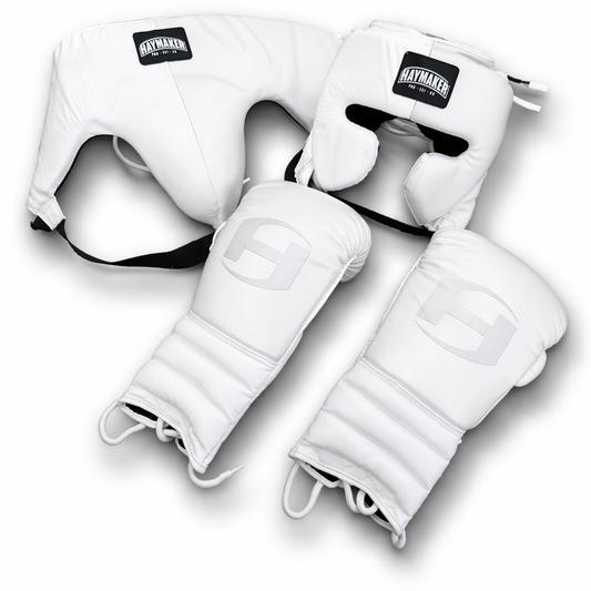WHITE | BOXING GLOVES & SPARRING SET 100% LEATHER