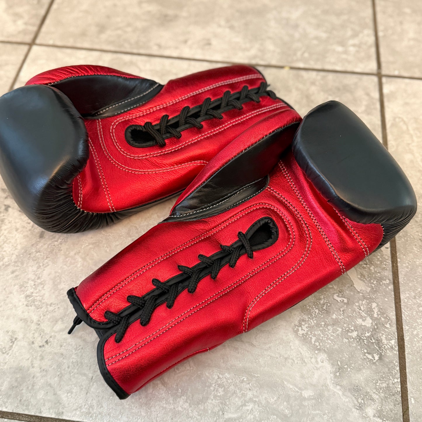 METALLIC RED & BLACK | PRO ELITE GLOVES 100% LEATHER