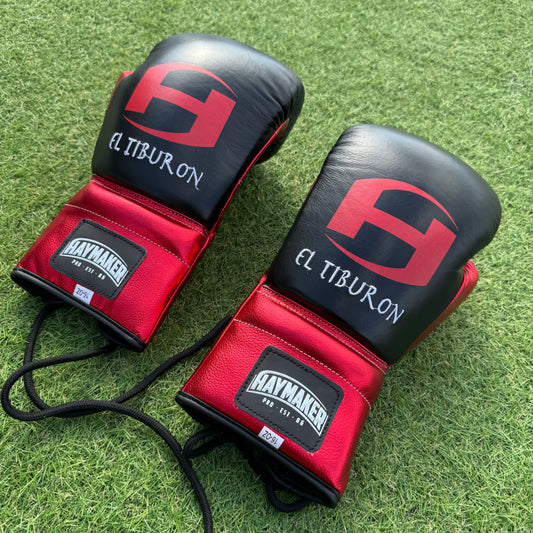 METALLIC RED & BLACK | PRO ELITE GLOVES 100% LEATHER