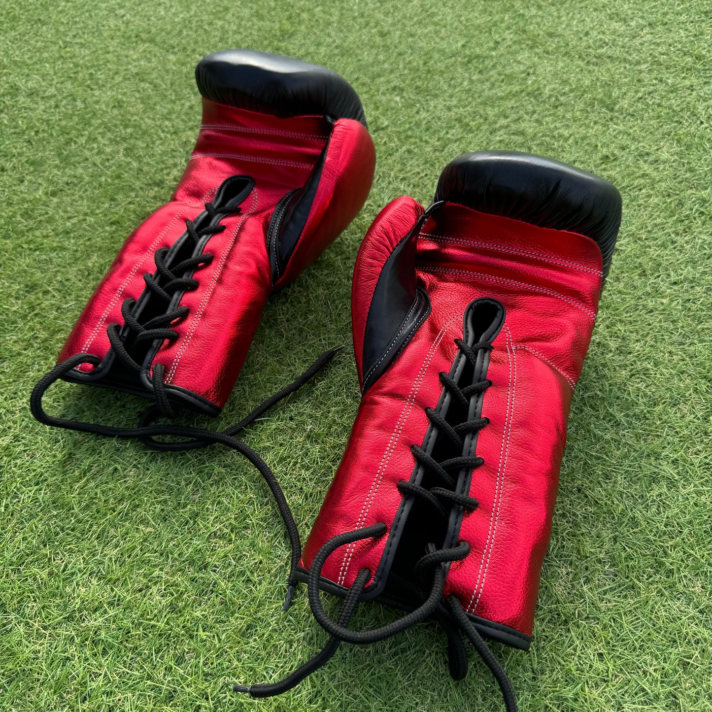 METALLIC RED & BLACK | PRO ELITE GLOVES 100% LEATHER