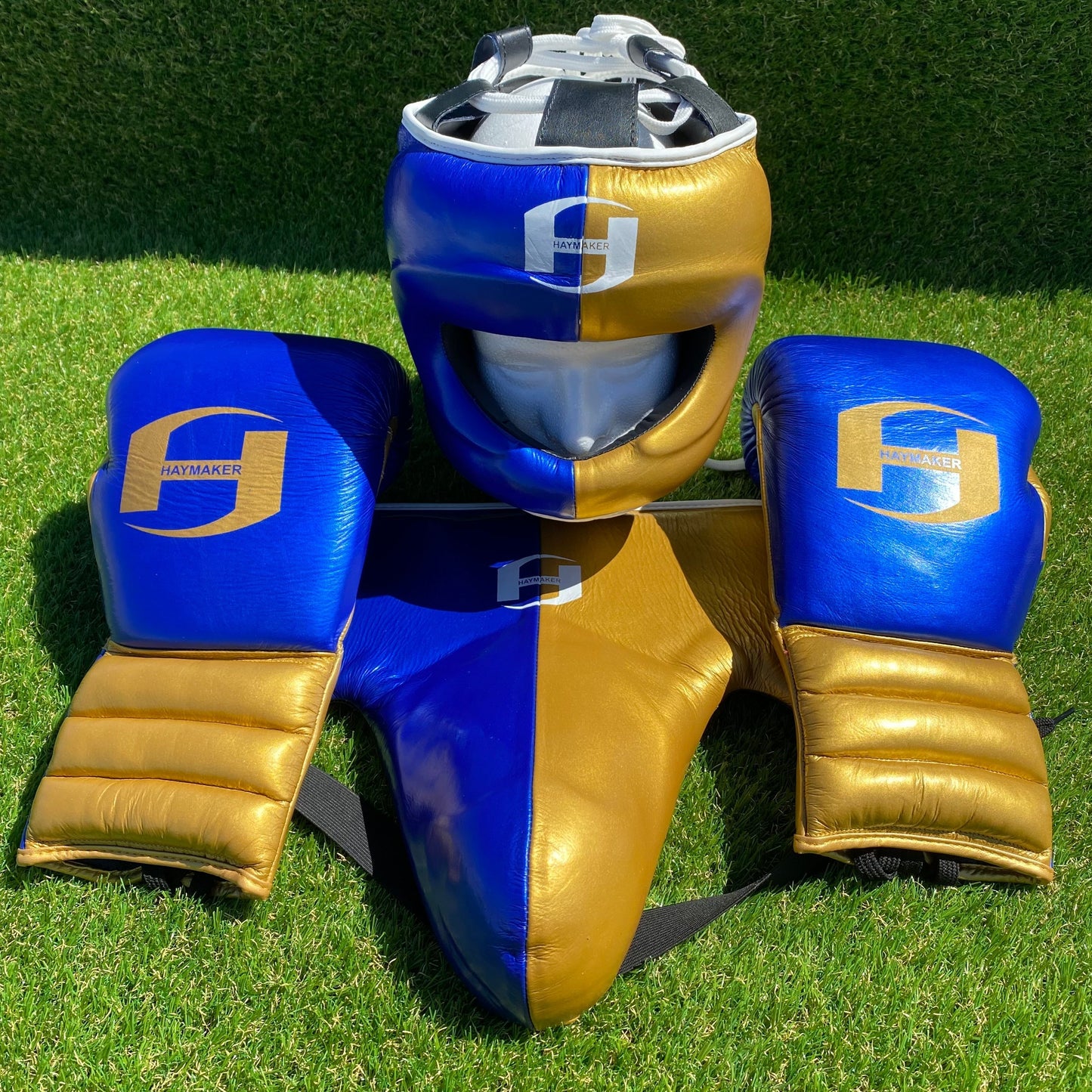 SEMI METALLIC BLUE & GOLD | BOXING GLOVES & SPARRING SET 100% LEATHER